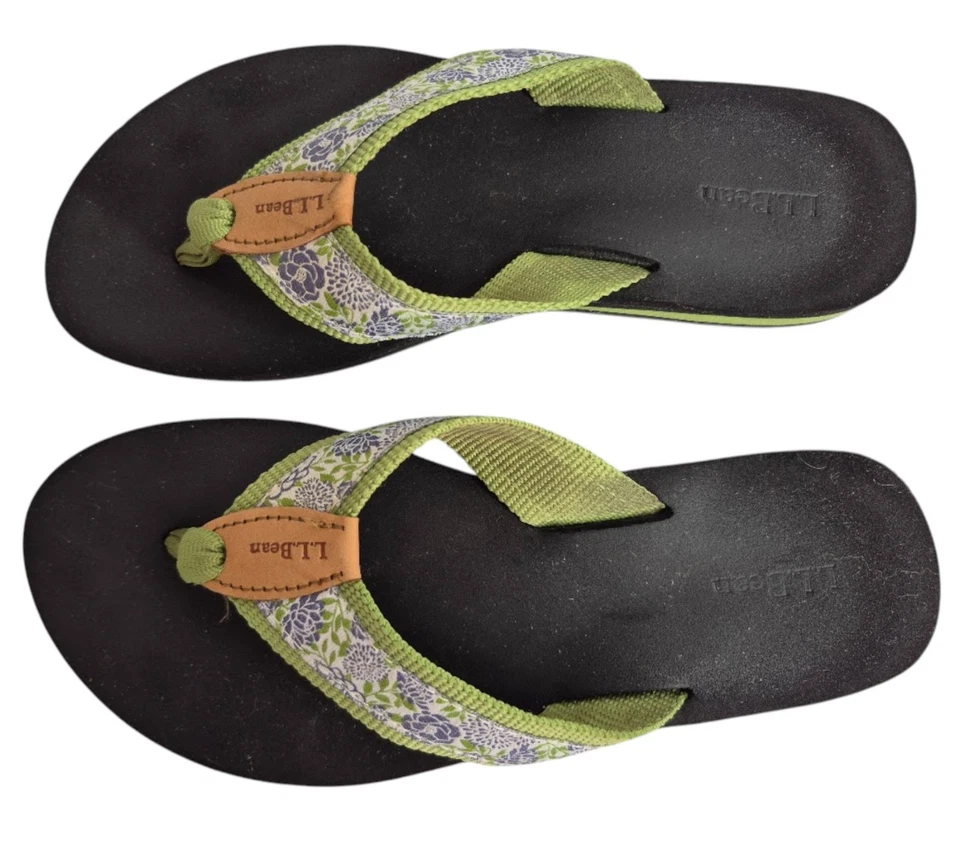 Sandalias chanclas LL Bean originales Maine Isle para mujer 8M flores verdes salvia en muy buena condición Foto 3 de 4