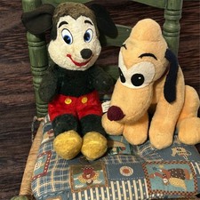 Antique 1930s Mickey Mouse And 1960s Pluto Stuffed Animal Lot Plush Toys