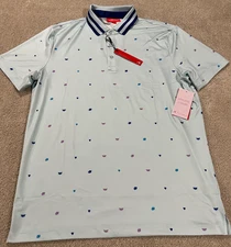 Redvanly Golf Shirt Mens Large Blue Polo Geometric Performance Cat Butterfly