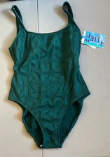 NWT Deadstock Vintage Daffy Juniors 11/12 Swimsuit Hunter Green Fleur Textured