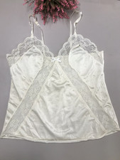 Vintage Texsheen Ivory Coquette Camisole Spaghetti Strap Top Lace Detail Sz Lg