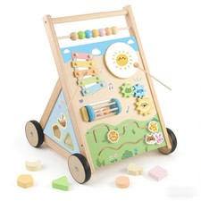 Ranqibo Wooden Baby Walker, Baby Walker with Wheels, Includes Montessori Sens...