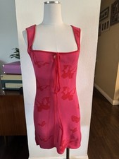 UO Rare Knit Halterneck Mini Dress Hot pink and red butterfly Urban Outfitters