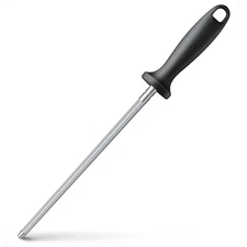Kitchen Knife Sharpening Steel, Heavy Duty Carbon Steel Rod with Dense Sawtooth 