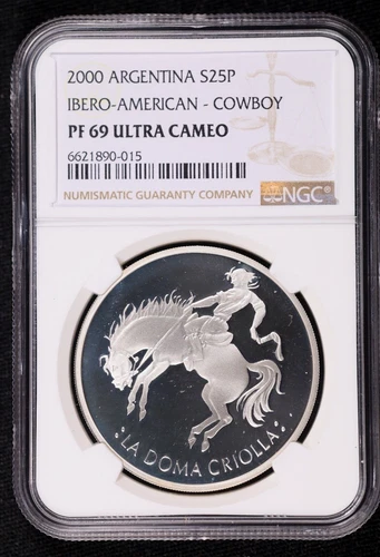 2000 ARGENTINA SILVER 25 PESOS COWBOY - NGC PF 69 ULTRA CAMEO