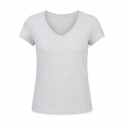 Reebok Damen Basic T-Shirt Größe S Grau Einfarbig V-Ausschnitt Kurzarm Freizeit