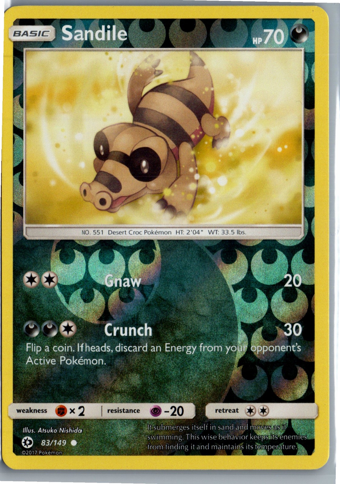 Sandile Reverse Holo Sun & Moon 83/149 Pokemon Card