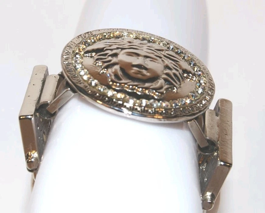 Pulsera Llave Griega De Colección Gianni Versace 8" Tonificada Plateada Medusa Estrás 78.7g TW Foto 3 de 4