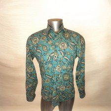 GUCCI TURQUOISE TEAL PAISLEY MEN COTTON VINTAGE BUTTON SHIRT SIZE 39/15.5 SLIM