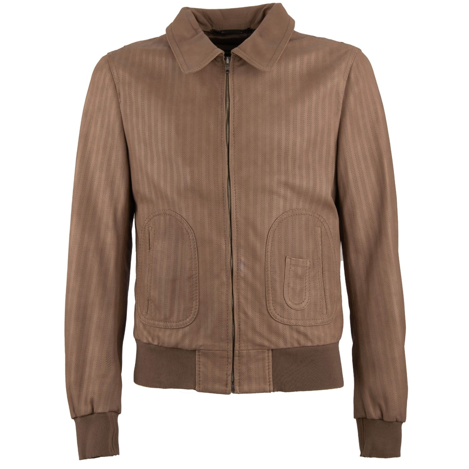 DOLCE & GABBANA Perforated Lamb Leather Slim Fit Jacket Beige IT 48 US 38 M