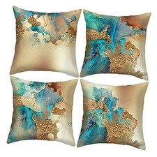 Teal and Gold Throw Pillow Covers 18x18 inch Set of 4 Nordic Abstract 2