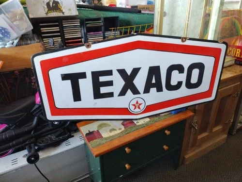 Vintage Large Rare Texaco Star Gas Pump Double Sided 3Ft Porcelain Metal Sign