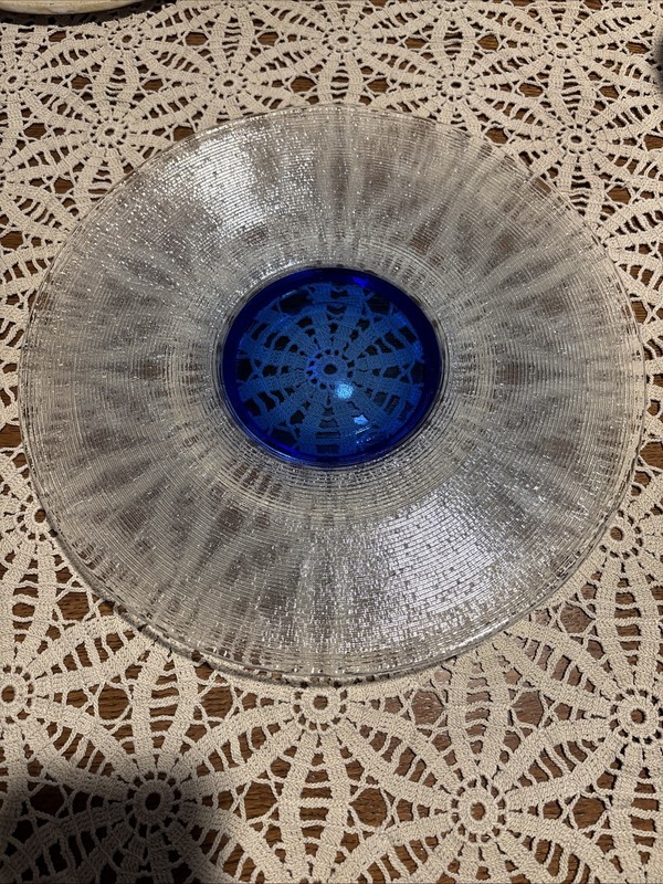 MCM Hadeland Glassverk Norway Cobalt Blue Textured Large Platter 12 1/2”
