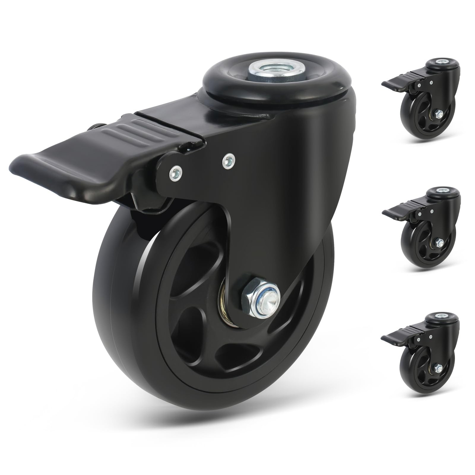 Roulette pivotante avec frein 100mm meuble charge lourde fixation trou central