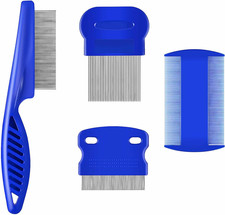 4 Pack Flea Lice Comb, Stainless Steel Dog Cat Grooming Combs with Rounded Teeth