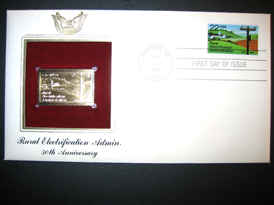 #ad RURAL ELECTRIFICATION ADMINISTRATION 1985 Gold Golden Replica Cover STAMP $6.99