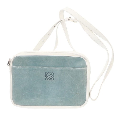 LOEWE Anagram Crossbody Bag Suede Leather Green White Vintage Auth From Japan