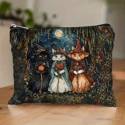 Kosmetiktasche mit Katzenzauber-Design - zusammenklappbar m. Reißverschluss