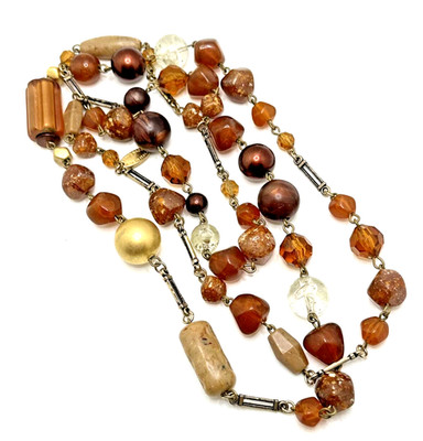 Vintage EXPRESS Necklace Amber & Brown Faux Stone Statement 50  Made in Italy