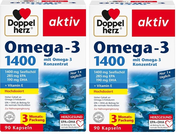 Doppelherz Omega-3 1400 Mg – Hochdosiertes Omega-3-Konzentrat 2X90 Kapseln-image