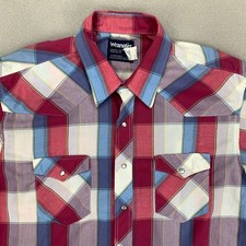 Vintage Wrangler Shirt Mens XL Plaid Pearl Snap Long Sleeve Western Cowboy Cut
