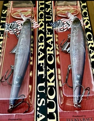 2 Lucky Craft Slender Pointer 112MR Minnow Jerkbait Lures CRYSTAL PRO BLUE - NEW