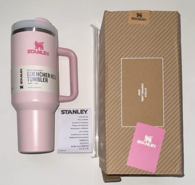 #ad Stanley Quencher H2.0 40 oz Pink Stainless Steel Tumbler w Handle Lid $29.99