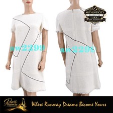 Chanel 12P 2012 $4,690 Leather-Trimmed Fantasy Tweed Runway Dress Off-White New