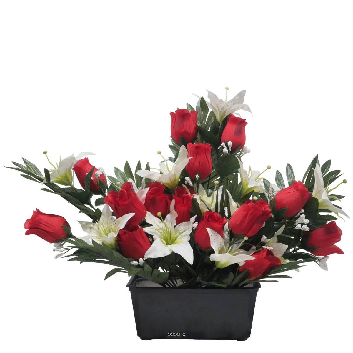 Roses et lys tigrés rouges artificiels pour fleurir la tombe de vos proches à la Toussaint