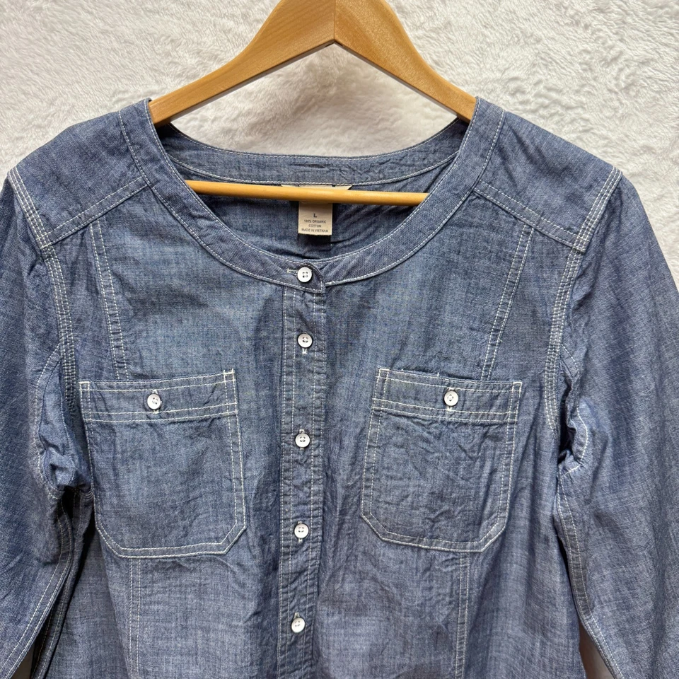 Top túnica cambray orgánico de gama libre Duluth Trading Co para mujer grande azul algodón Foto 2 de 4