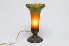 Vintage Glass Tulip Shade Table Lamp Night Light 8” Green/Amber Decorative Base