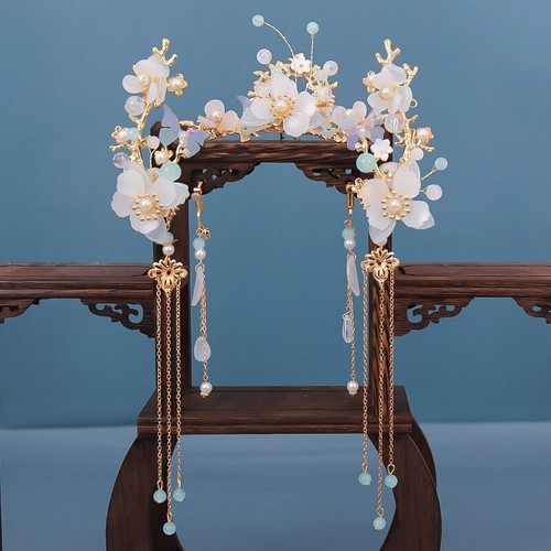 Set accessori capelli canapa cinese frange lunghe vintage forcine fiore - Foto 9 di 41