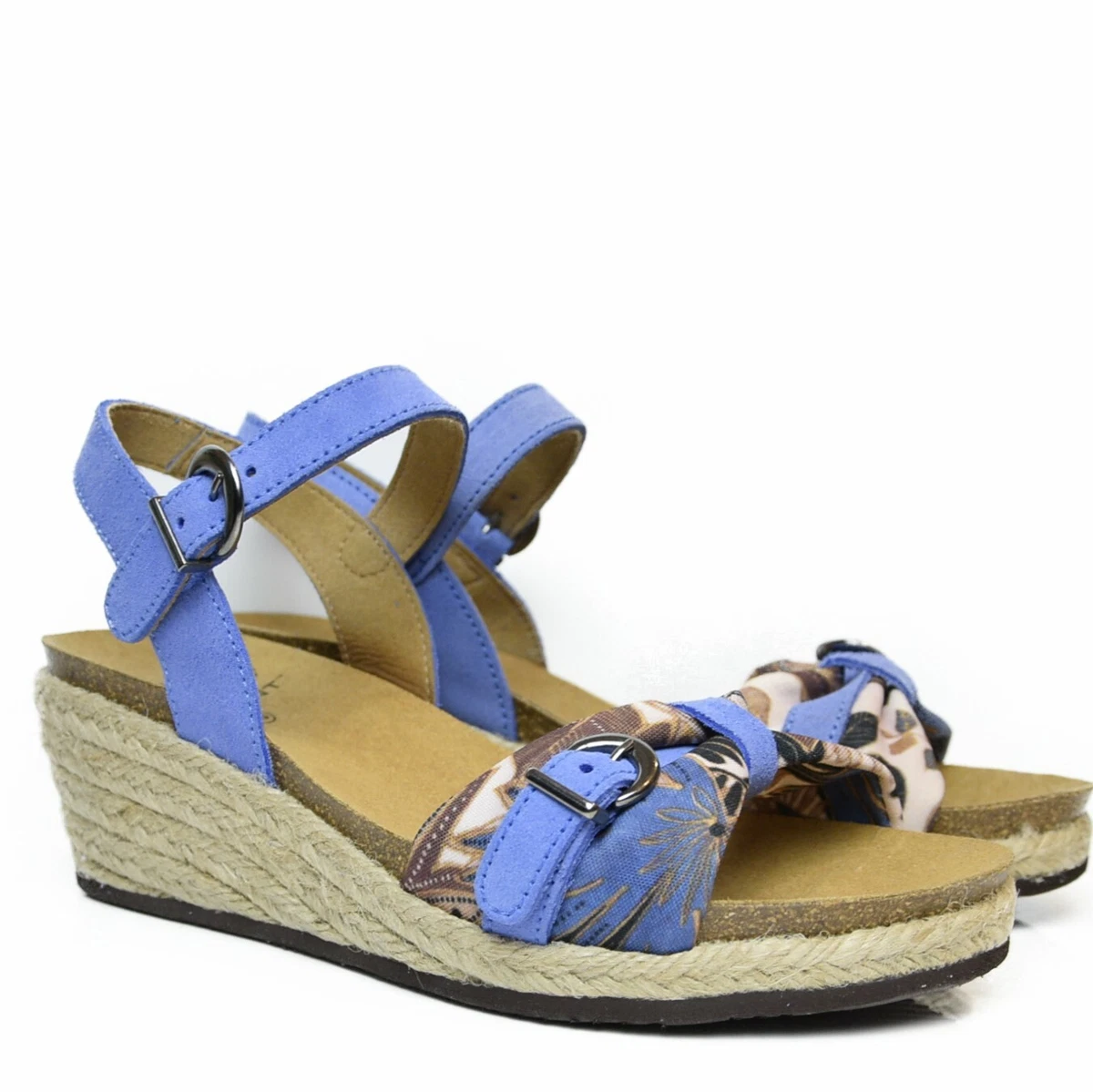 Scholl Bioprint Vale Wedge Sandals Royal Blue Flower Fantasy Various Sizes