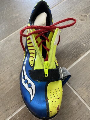 Saucony Soarin J Mens Florescent Yellow Blue Track Cleats S20190-2