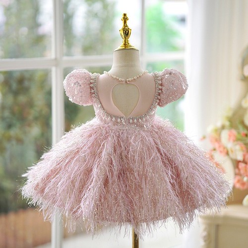 UK Baby Girls Luxury Handmade Sequined Pearls Birthday Party Fancy Wedding Dress - Picture 12 of 20