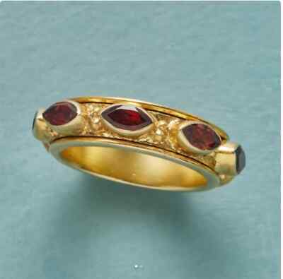 Sundance 14k Gold plated silver Garnet Gemstone Regal Diadem Spinner ring