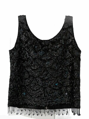 IMPERIAL IMPORTS TRUE VINTAGE LUXURY BLACK SEQUINS BEADS TOP SIZE S