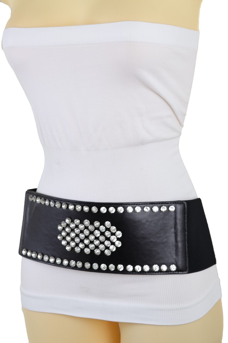 8445 Women Fashion Black Wide Elastic Waistband Belt Hip High Waist Silver Women Trendy Fashion Elastic Band Wide Belt Hip High Waist  main image 2