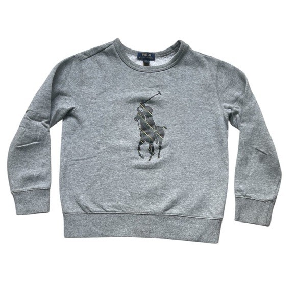 Polo Ralph Lauren ragazzo felpa grigia con logo plaid tartan pony taglia media