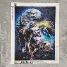 Completed 3D Diamond Painting Wall Art 2 Gray Wolves Moon Finished Decor