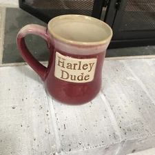 Harley Dude Motorcyclist Tumbleweed Pottery Coffee Mug Cup Stoneware Red/Tan