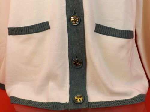 NWT TORY BURCH COLOR BLOCK IVORY SIMONE WOOL 2 TONE REVA BUTTONS CARDIGAN S - Picture 7 of 12