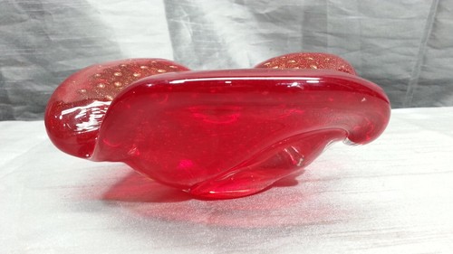Murano Gold Fleck Red Art Deco Heavy ART GLASS Bowl Ashtray OAOK! - Picture 3 of 9