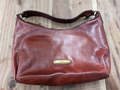 Cole Haan Leather Shoulder Bag Bordeaux Red Hobo Purse Gold Hardware
