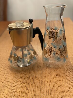 Libby David Douglas Pine Cone  Turquoise Coffee Pot And Carafe
