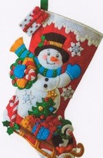 SNOWMAN WITH PRESENTS Felt Bucilla Christmas Stocking Kit OOP Factory Direct 18"