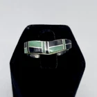 Vintage Handmade Navajo Silver Wavy Inlay Ring Chrysoprase Black Onyx Size 7.5