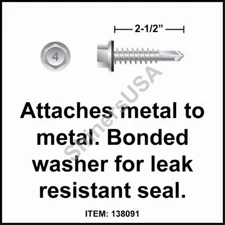 (1000) Self Drilling 410 Stainless Screw 12-14x2-1/2 TEK 3 Bonded Washer 138091