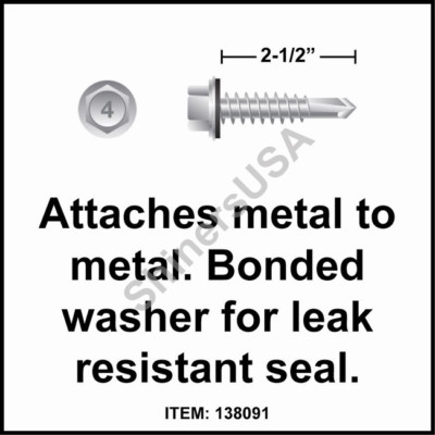 1000) Self Drilling 410 Stainless Screw 12-14x2-1/2 TEK 3