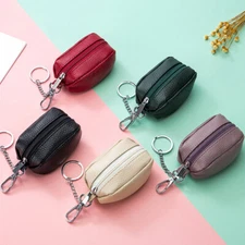 Small Car Key Wallet Genuine Leather Change Purse Card Coin Pouch with Keychain